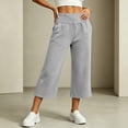 thumbnail image 3 of cocolona Womens Solid Color Casual Capri Pants Elastic Waist Straight Wide Leg Lounge Cropped Trousers with Pockets, 3 of 5