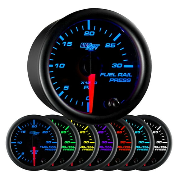 GlowShift Black 7 Color Rail Pressure Gauge