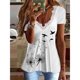 thumbnail image 4 of Camiseta elegante de encaje con cuello en V para mujer, camisetas informales holgadas de manga corta con estampado de diente de león, Tops informales cómodos, 4 of 4