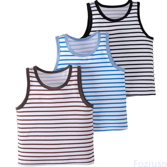 Fozruso 3 Piece Set Kids Boys Crewneck Striped Tank Tops Basic Undershirts Sleeveless Layering Tee