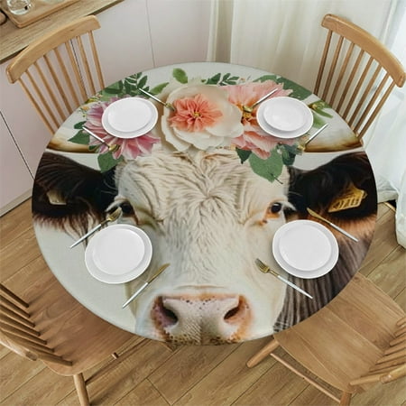 

Patifu Flower Crown Round Tablecloth Stain-Resistant Washable Elastic Edge for Home Kitchen Outdoor Decoration 54 -58