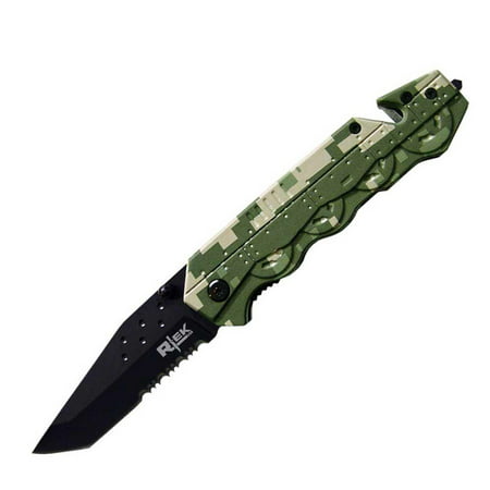 Rtek USA Tank Design Rescue Tactical Knife with Serrated Sharp Stainless Steel Blade Belt Clip Glass