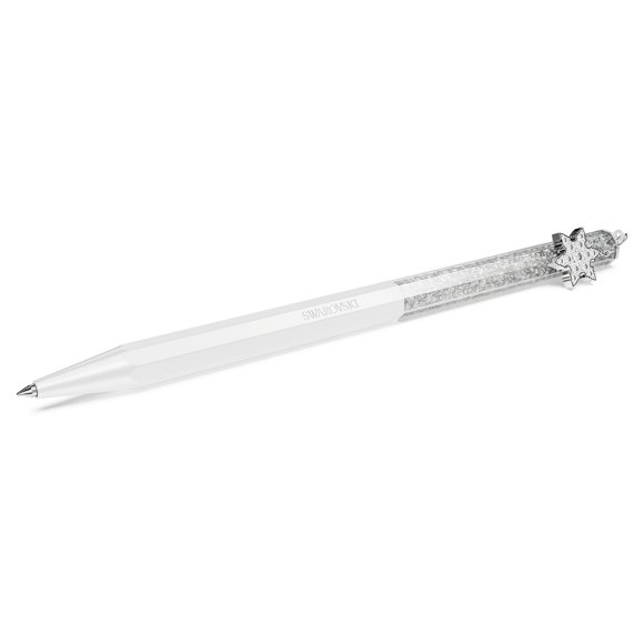 Swarovksi Stylo à Bille Cristallin, Forme Octogonale, Flocon de Neige, Blanc, Laqué Blanc