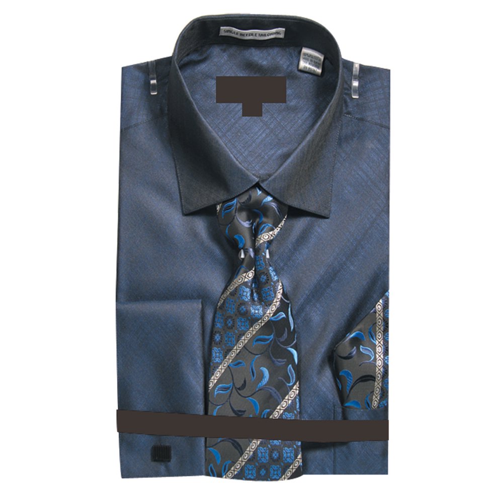 Sunrise Outlet Men's Metallic French Cuff Dress Shirt w Tie Hanky