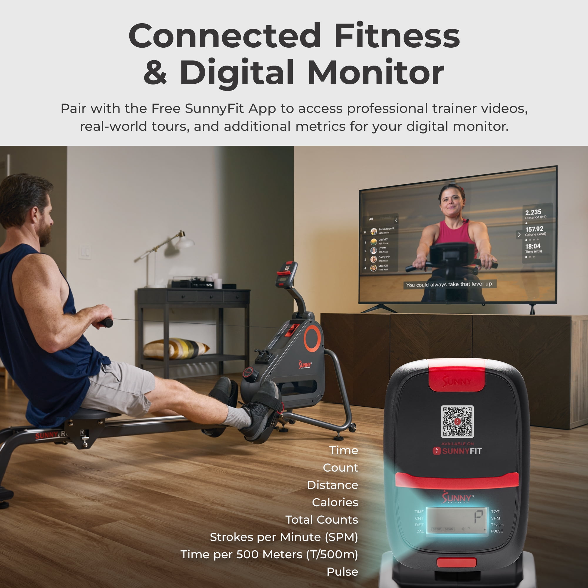 Sunny Health & Fitness Smart Magnetic Rower with Dual Slide Rail - SF-RW523021