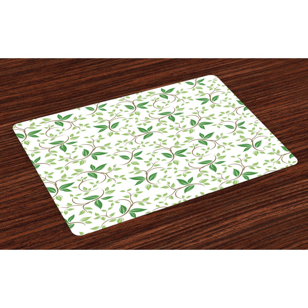 Leaf Placemats Set of 4 Ivy Patterns with Tiny Fancy Green Leaves