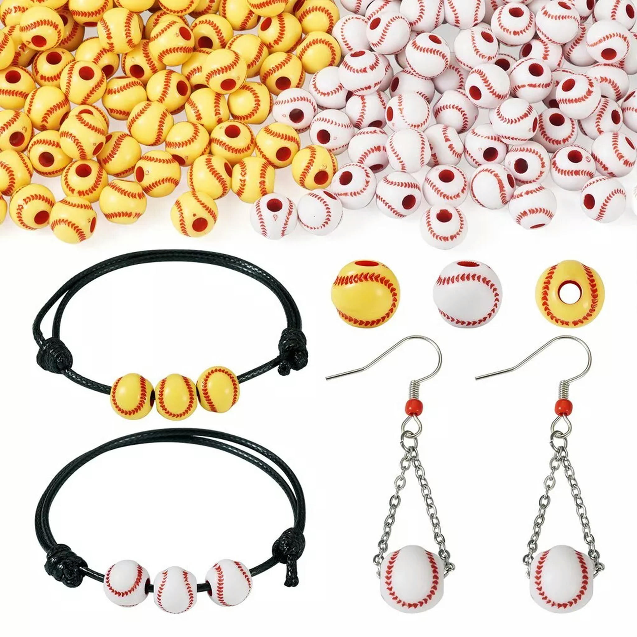U8MO 200Pcs 2 Colors Opaque Acrylic Baseball Round Beads Jewelry Making 11.5x10.5mm