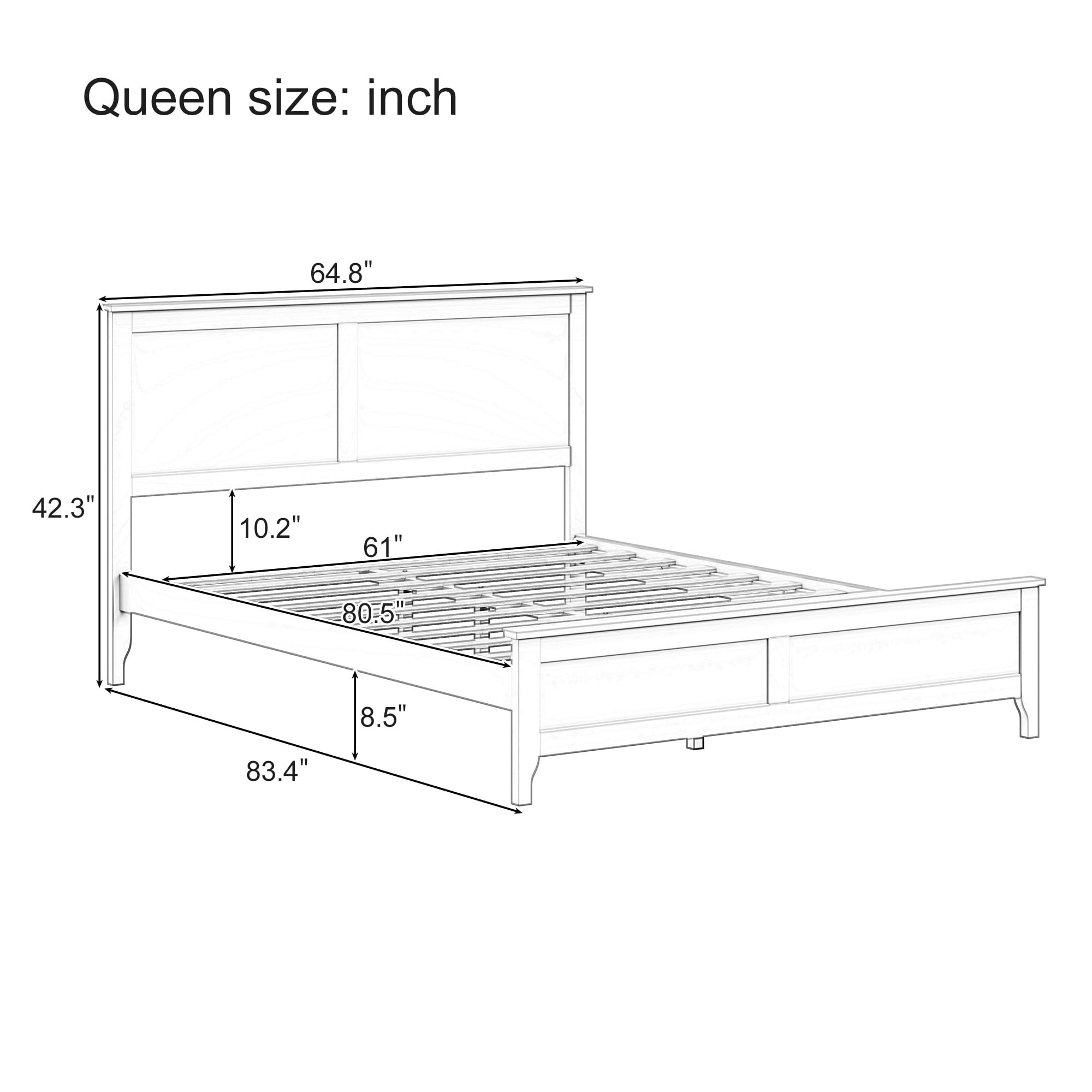 Euroco Wood Queen Size Platform Bed, Wood Color