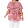 thumbnail image 3 of Agnes Orinda Women's Plus Size Gingham Tops Plaid Peplum Button Decor V Neck Short Sleeve Casual Babydoll Blouse 1X Red, 3 of 6