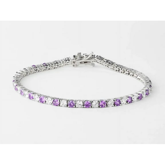 Mangal Jewels 9Ct Round Cut Amethyst And Diamond Tennis 7 Inch Womens Bracelet 14K White Gold Plated