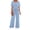 Light Blue, variant on 2 Piece Sets for Women Summer V Neck Short Sleeve Lounge Set Wide Leg Pants Matching Set Airport Travel Outfits