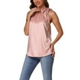 thumbnail image 4 of Sleeveless Halter Blouse for Women Leopard Satin Mock Tie Neck Shirts Business Casual Tank Top 2025 XS Pink, 4 of 6