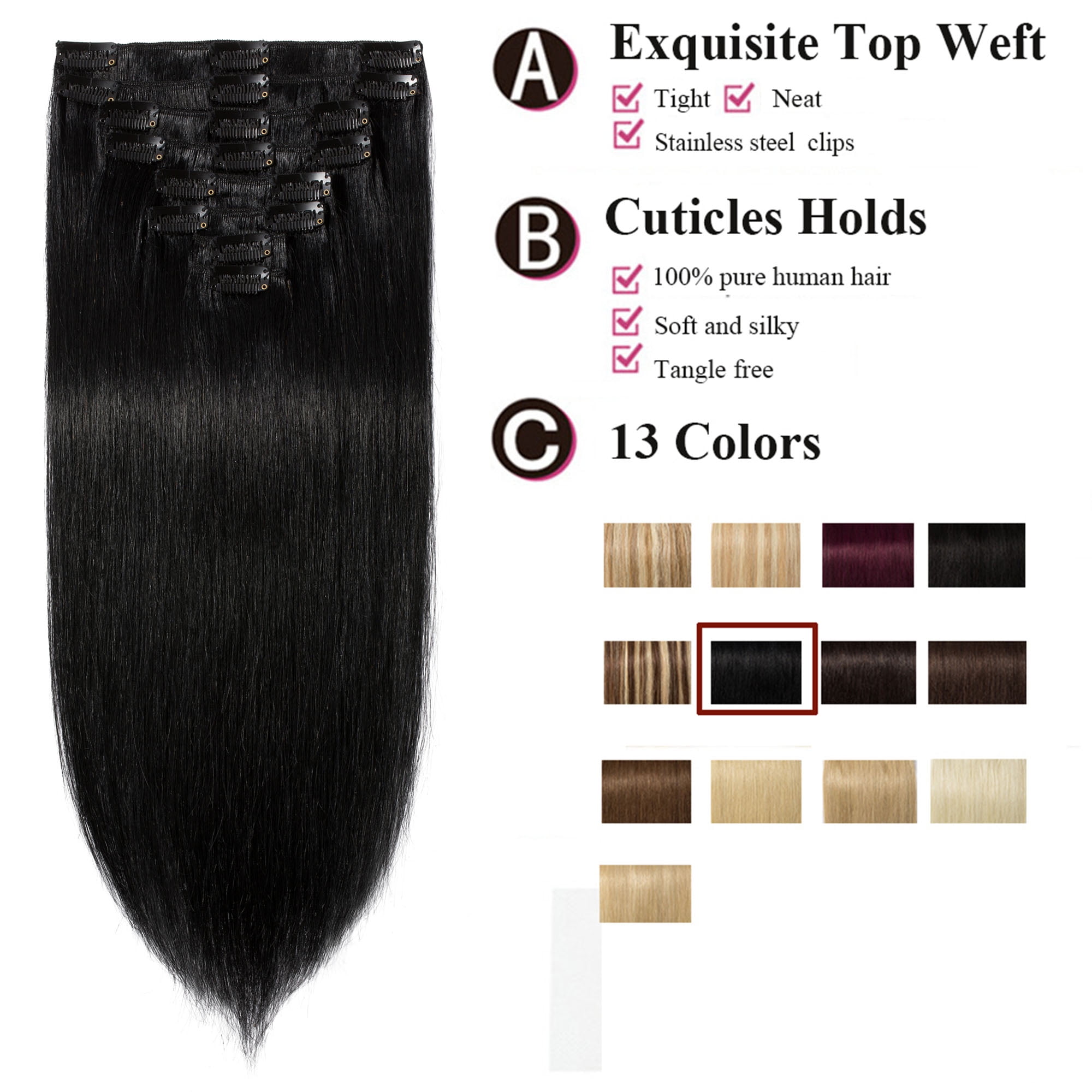 s-noilite clip in hair extensions human hair