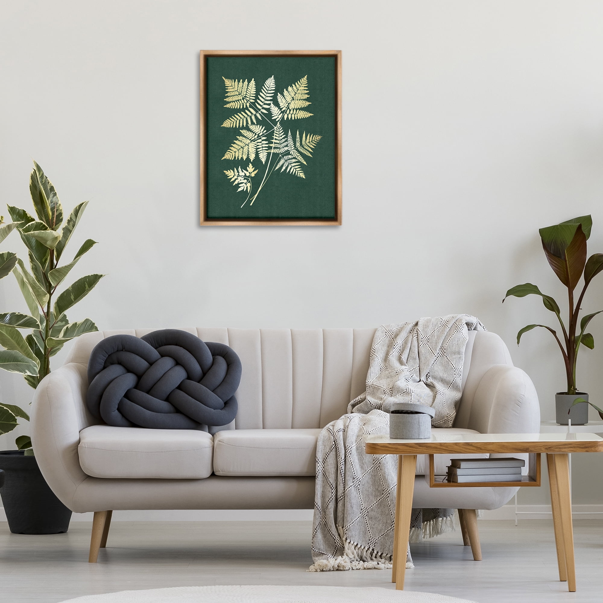 Stupell Industries Fern Leaves on Green Plants & Flowers Painting Brown Floater Framed Canvas Art Print Wall Art, 25 x 31