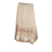 Mogul Stonewashed Skirt Beige Embroidered Holiday Skirts
