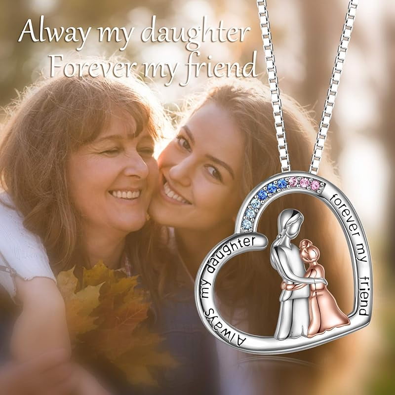 Crystal Mother Daughter Necklace Sterling Silver Mothers Day Birthday Jewelry Gifts for Women Mom Daughter Wife