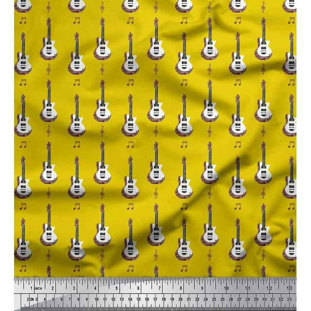 Soimoi Tissu en Rayonne Notes & Guitare Imprimé Instrument de Musique Tissu de Couture Yard 42 Pouces de Large