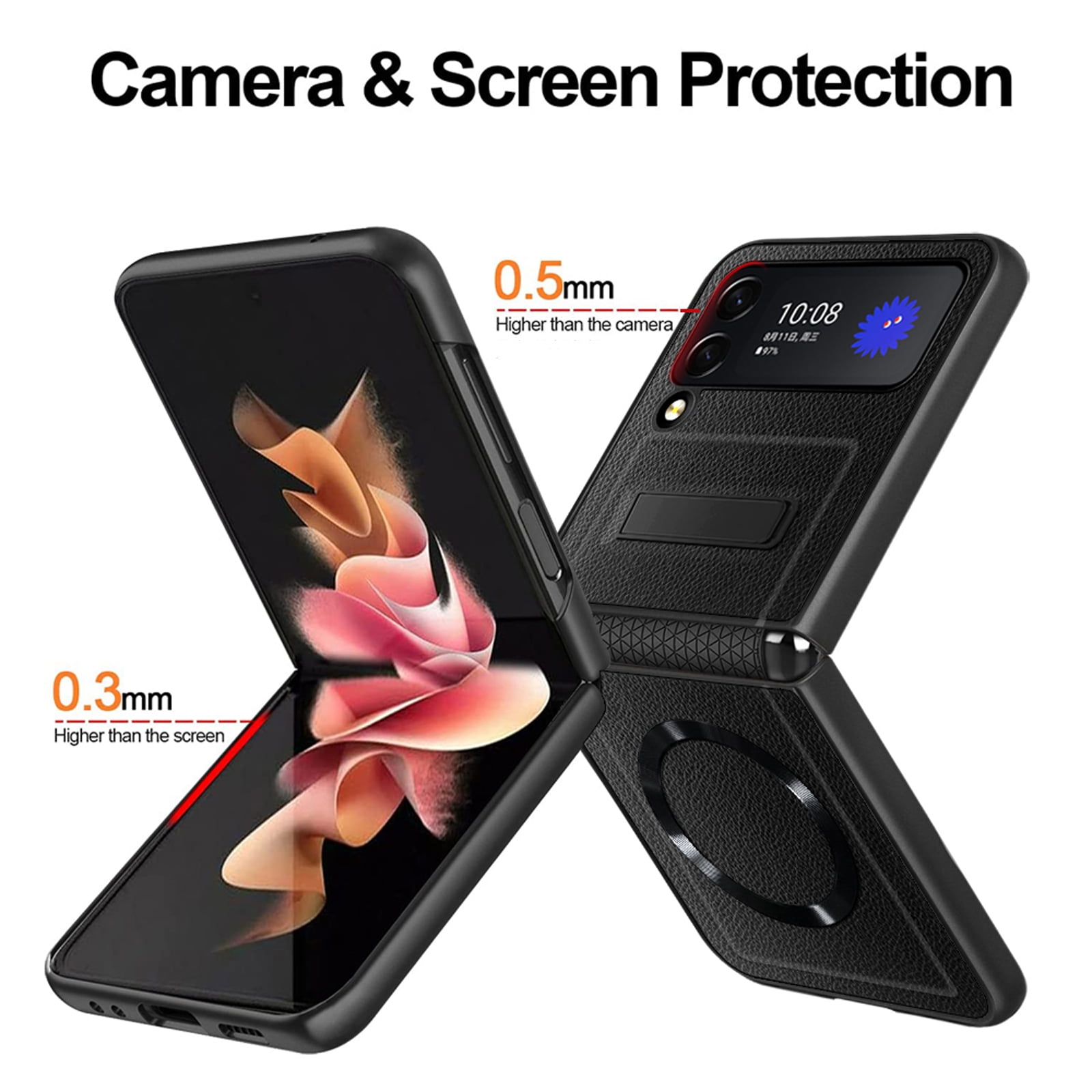 Compatible for Samsung Galaxy Z Flip 3 5G Kickstand Case, Z Flip 3 Case with Hinge Protection & Strong Magsafe Wireless Charging Compatible Cover Case for Samsung Galaxy Z Flip 3,Purple