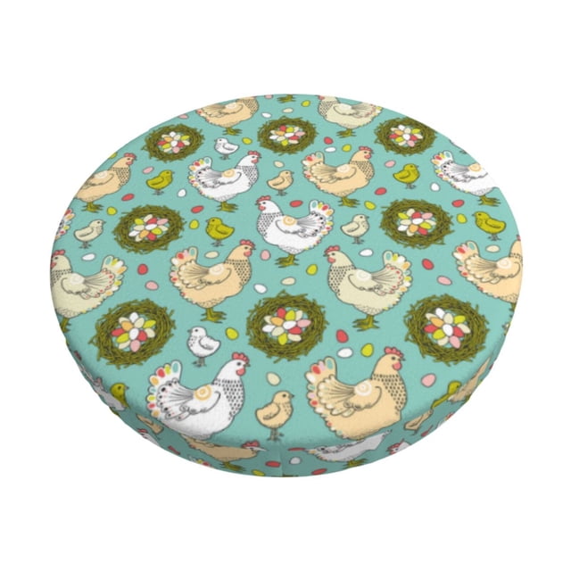Disketp Chicken Laying Eggs Funda Redonda para Taburete, Funda de Cojín para Silla de Bar Suave y Elástica-12 inch