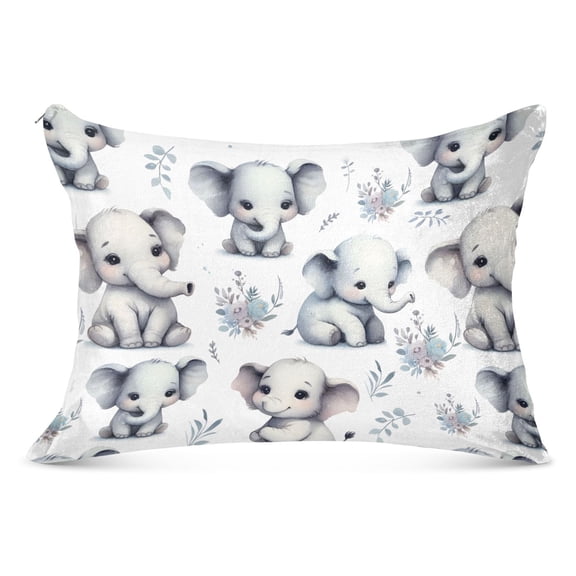 Cute Baby Elephant and Plant Plush Pillow Cases Standard Size Ultra Soft Warm Pillowcases with Zipper 20"x26"