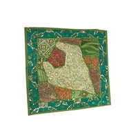 Mogul Ethnic Embroidered Pillow Shams Green Patchwork Zari Sequin Cushion Covers