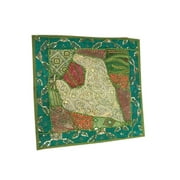 Mogul Ethnic Embroidered Pillow Shams Green Patchwork Zari Sequin Cushion Covers