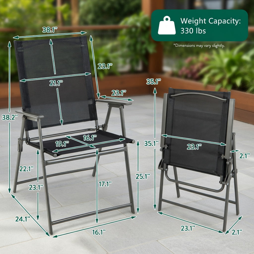 Hommoo 4-Pack Folding Patio Chairs with Rust-Resistant Metal Frame, Heavy-Duty Outdoor Chairs, Space-Saving Foldable Design for Backyard, Deck & Camping, Black