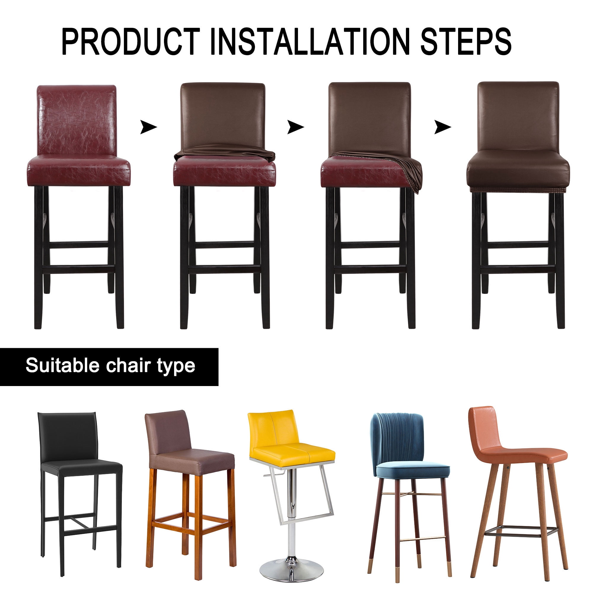 Unique Bargains Waterproof Bar Stool Covers for Short Back Chair Slipcovers Coffee Color 4 Pcs