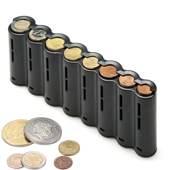 Coin Holder & Dispenser, Multi-Denomination Coin Sorter & Organizer - Large-Capacity Black Storage Case for Cars, Waitresses, Servers, Collectors and Cashiers