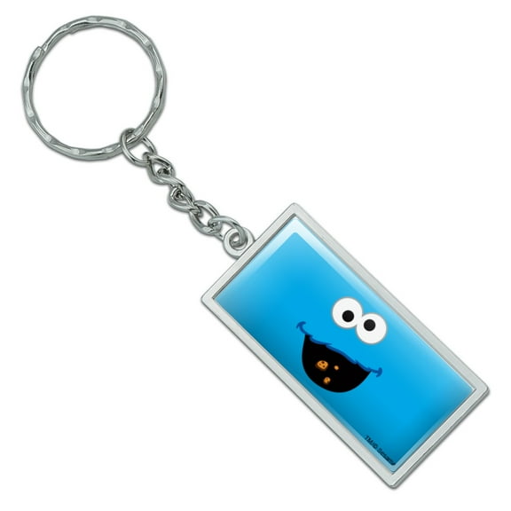 Rectangle Sesame Street Cookie Monster Face Keychain in Chrome Plated Metal