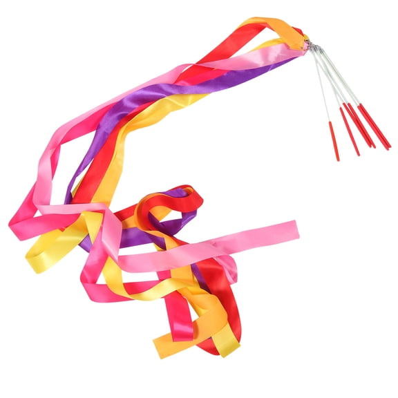 FONDOTIN Dance Accessories Colored Ribbons for Dancing Yellow 6Pcs Exercise Twirling Wands