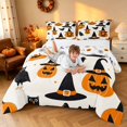 thumbnail image 3 of Homewish Halloween Witch Hat Pumpkin Full Size Comforter Sets, Owl Crow Bedding Comforter Set, Cream Orange Black, Pumpkin Bat Reversible, 3pcs 1 Comforter and 2 Pillowcases, 3 of 6