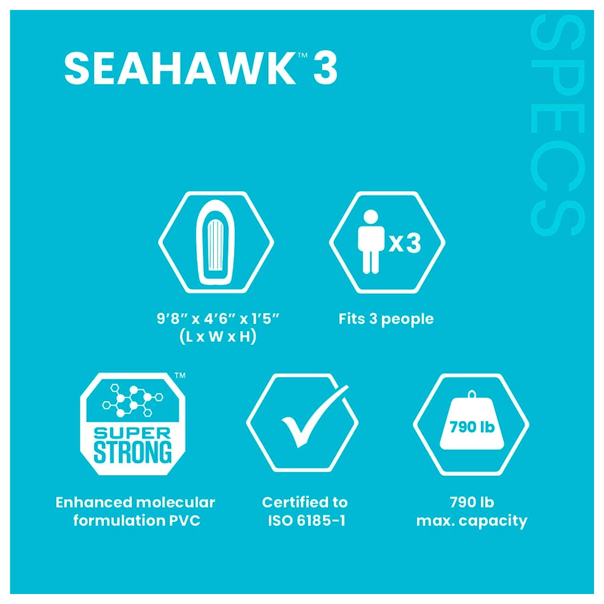 INTEX 66333EP Seahawk 3 Inflatable Boat Set with 54" Oars, Pump, & Fishing Rod Holders