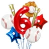 8 Pcs Baseball Balloons Set - Includes Baseball Foil Balloons, Baseball Glove Balloons, Baseball Bats Balloons, Number 6 Balloon, Blue Red Star Balloons, Baseball Stickers for Baseball Party Supplies