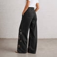 thumbnail image 5 of Yutgune Women's Wide Leg Jeans High Waisted Stretch Denim Pants Grommet Detail Jeans with Pockets, 5 of 9