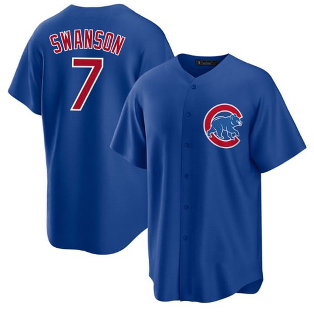 Nueva Camiseta De Béisbol Cardigan Cubs Baseball #7 Swanson Summer Sportswear Azul-Xxxl(56)