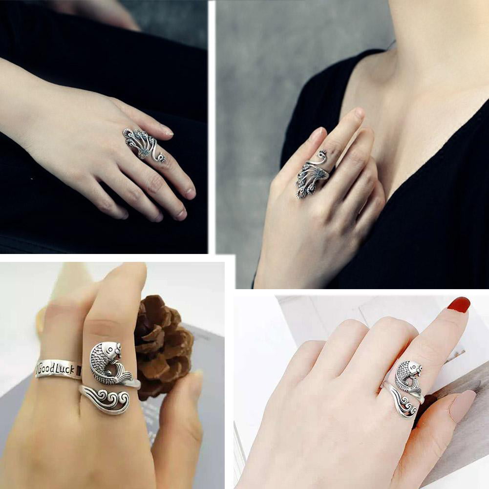 Tuenmall, 4pcs Silver crochet ring with wire hook wool Thai silver braided  tail ring opening adjustable index finger braided ring [parallel import], Color : Silver Cross