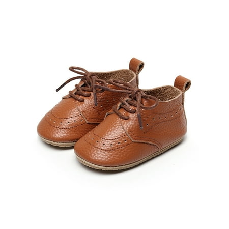 

Rotosw Unisex Baby First Walking Shoes Lace Up Flats Prewalker Crib Shoe Toddler Boys & Girls Sneaker Newborn Breathable Soft Sole Ankle Booties Leather Brown 4C