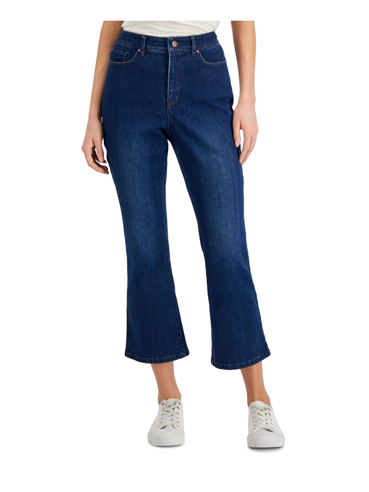 CHARTER CLUB Womens Blue Denim Pocketed Zippered Cropped Flare Jeans 8