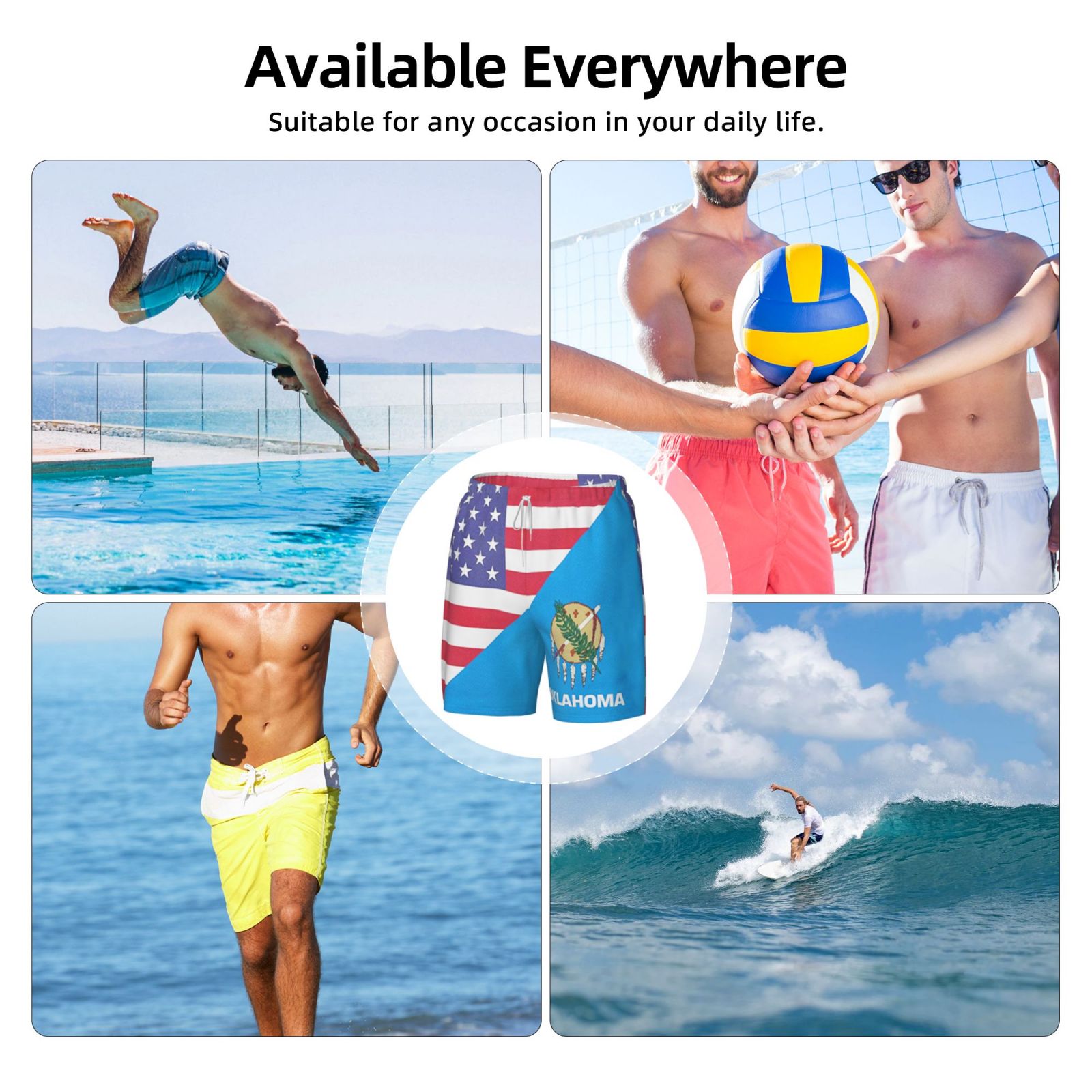 Men's America Oklahoma Flag Swim Trunks with Compression Liner Bathing Suit Swimwear