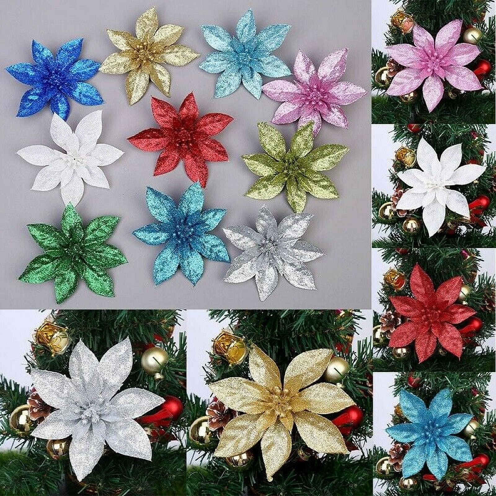 VOSAREA 10pcs Pointed Christmas Flowers Christmas Glitter  Artificial Flowers Xmas Garlands Flower Xmas Flowers Decorations Poinsettia  Tree Ornament Xmas Hanging Wreath Spray : Home & Kitchen