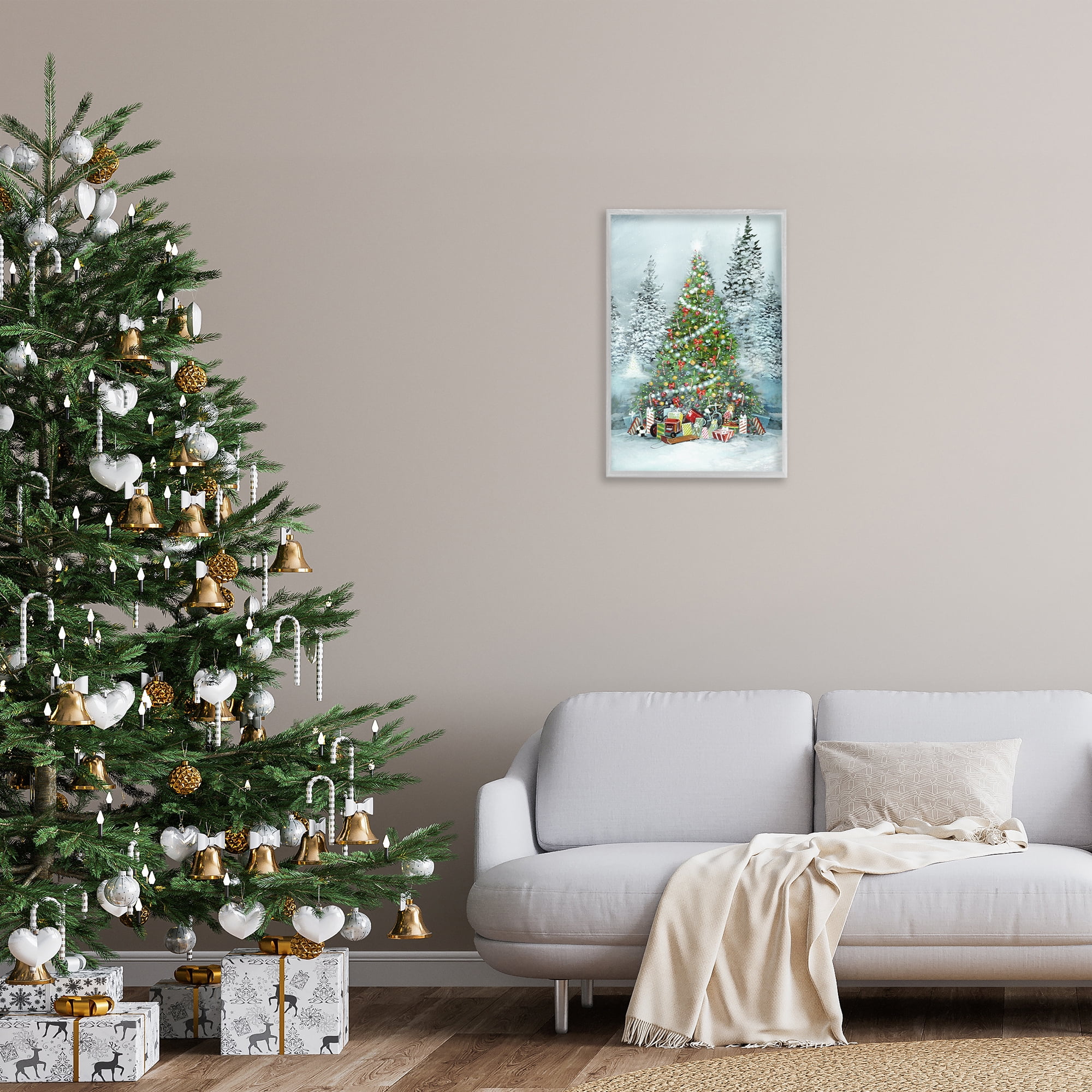 Stupell Industries Mistletoe Kisses Phrase Holiday Painting Gray Framed Art Prints Wall Art, 16 x 24