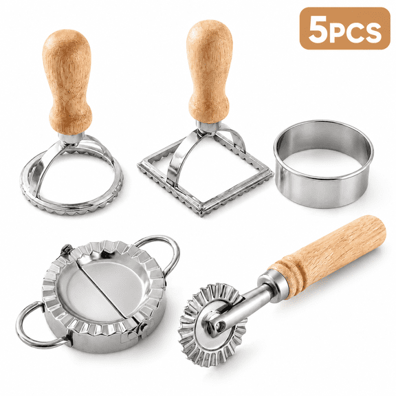 Ravioli Pastry Cutter With Wooden Handle Pasta Press Wheel Pasta Tools for Pasta Dumplings Making 5 Pcs