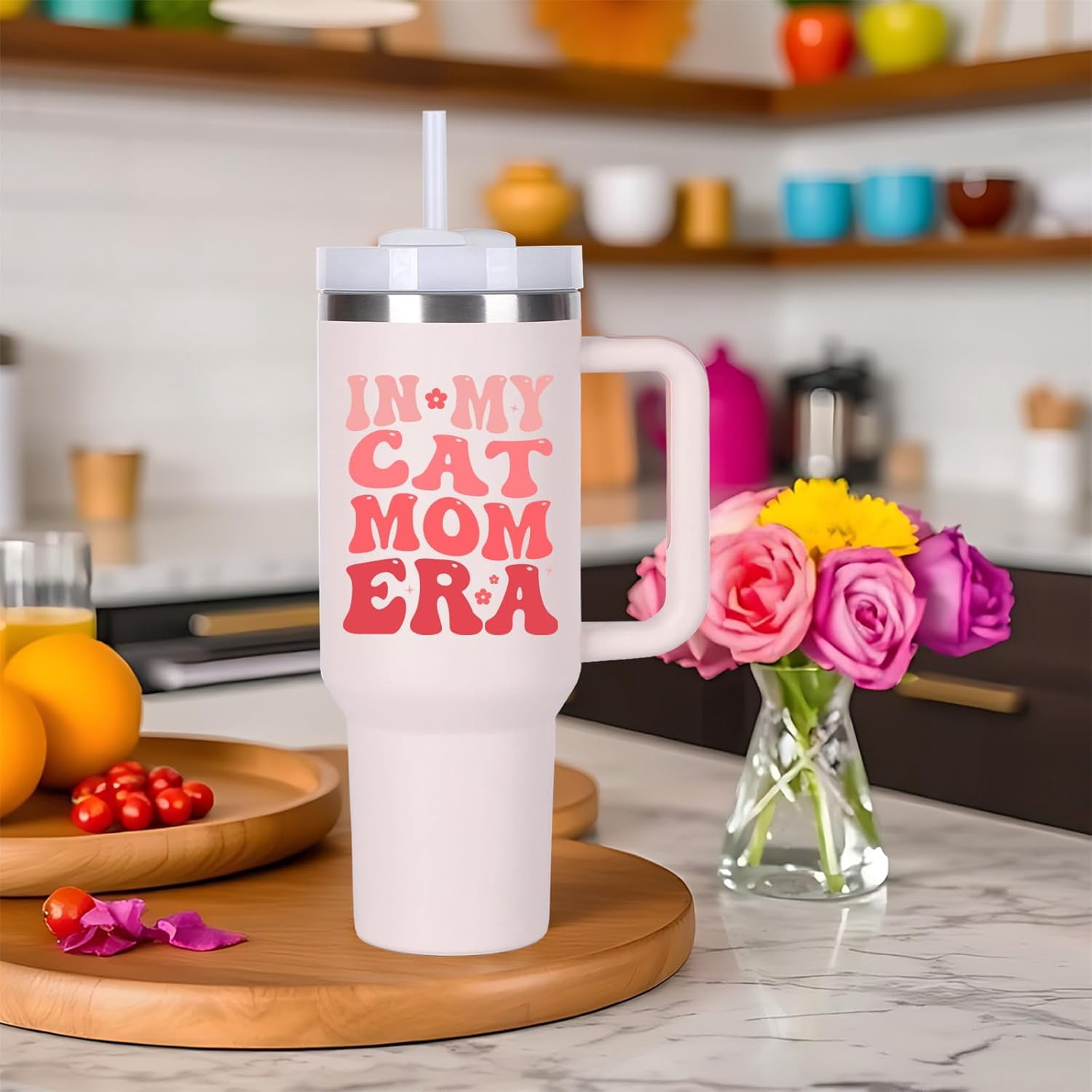 Cat Mom Gifts Ideas for Women.40 oz In My Cat Mom Era Tumbler with Handle.Cat Lover Cups Tumbler Gifts for Women.40 oz Birthday Christmas Mothers Day Cup Gift for cat mom.