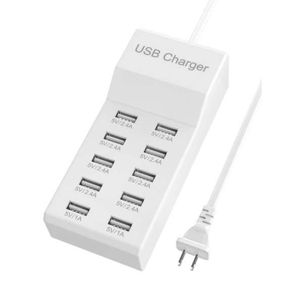 10-Port USB Charger Block Charging Station USB Charging Ports for iPhone  Galaxy Multiple Devices Smart Phone Tablet Headphones Watch