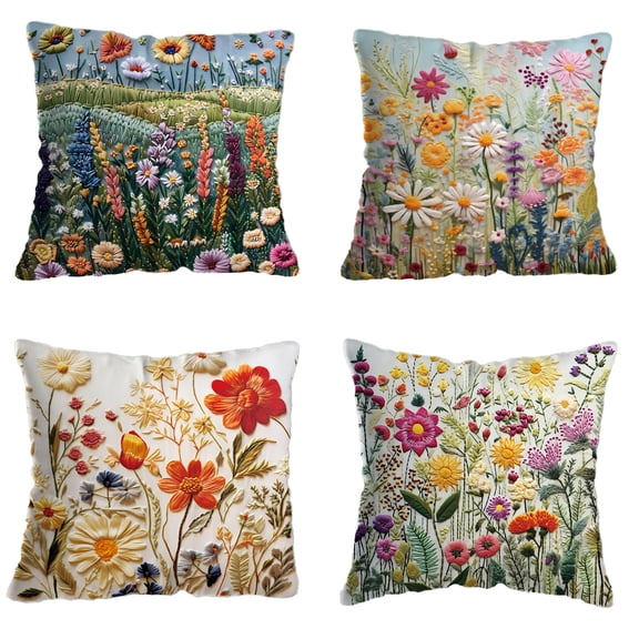 Outdoor Patio Wildflower Throw Pillow Covers 18x18 Inch Spring Garden Floral Pillow Covers Farmhouse Decor for Outside Furniture Bench Chair Decorative