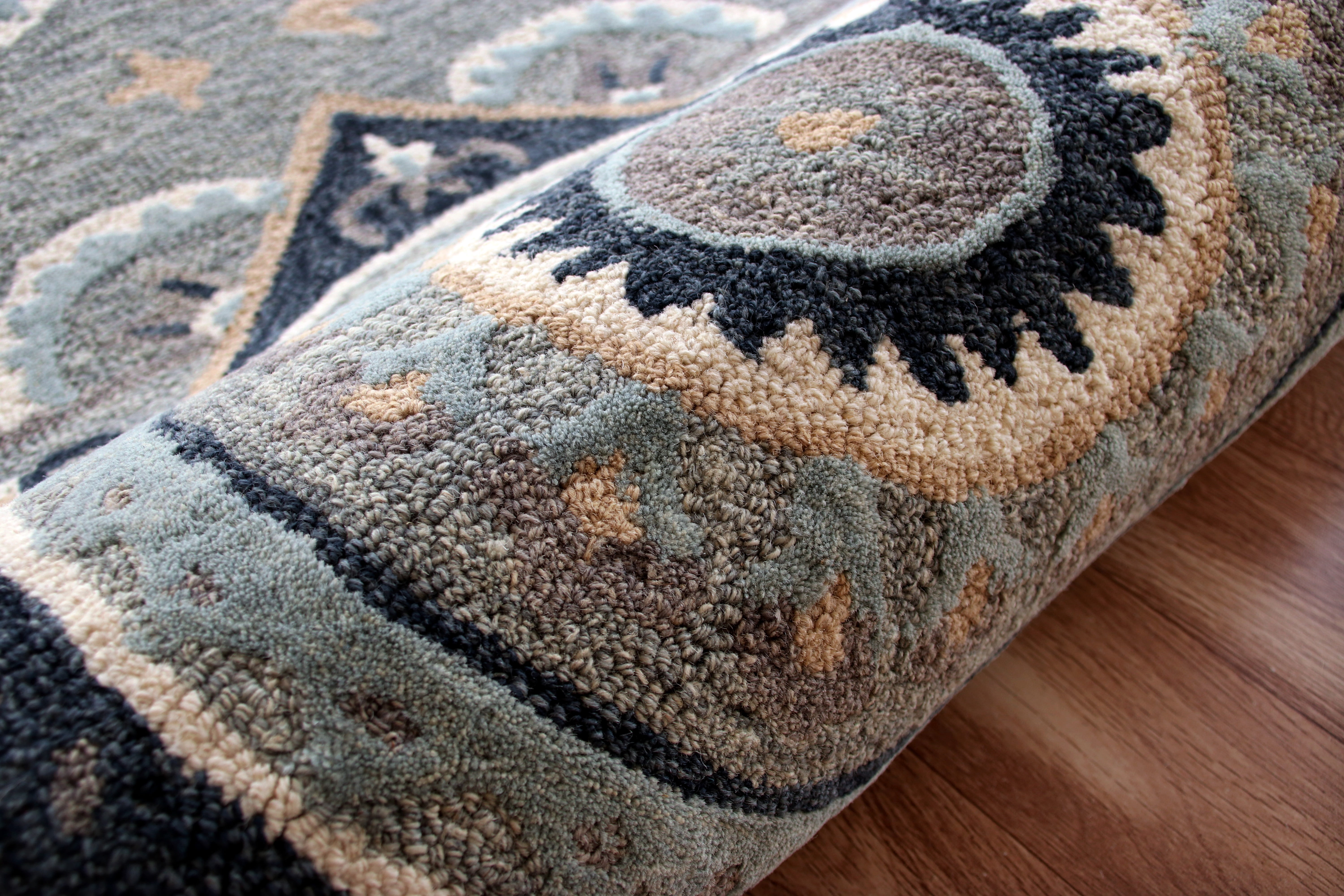 Ox Bay Daisey 3' Round Gray/Blue Geometric Medallion Wool Indoor Area Rug
