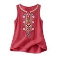 thumbnail image 3 of Womens Summer Tops Loose Embroidered Sleeveless V Neck Cotton Linen Tank Tops for Women Red 2XL, 3 of 7