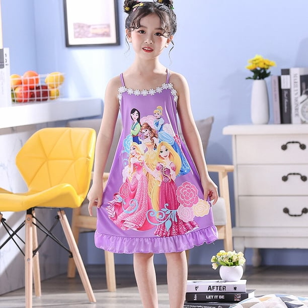 Frozen Anna Elsa Girls Ice Silk Slings Dress Summer Cartoon Niños Ropa Princesa Dress Kids SleepwearSize16 (136-146cm) Gao Jinjia LED