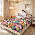 thumbnail image 3 of meiyoeat Vibrant Floral King Sheets For Men Women,Multicolor Pattern Bedding,Rainbow,4-Piece1 Flat Sheet, 1 Fitted Sheet and 2 Pillowcases, 3 of 6
